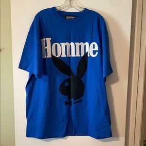 NWT Playboy Bunny X Homme + Femme Short Sleeve Shirt Blue